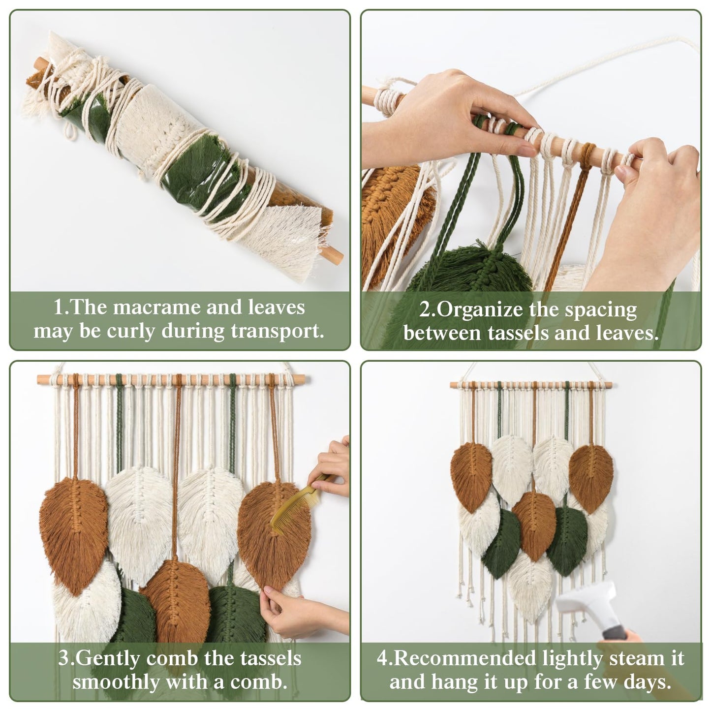 KHOYIME Macrame Wall Hanging Leaves Woven Tapestry, Boho Chic Home Decor Modern Bohemian Handmade Leaf Feather Wall Art Decorations for Apartment Dorm Living Room Bedroom Nursery Backdrop 16.5"x29.5"
