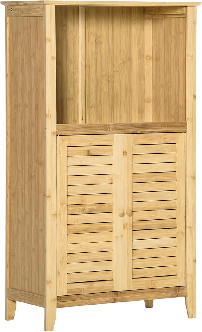 HOMCOM Bamboo Floor Cabinet Bathroom Floor Cabinet Living Room Organizer Tower