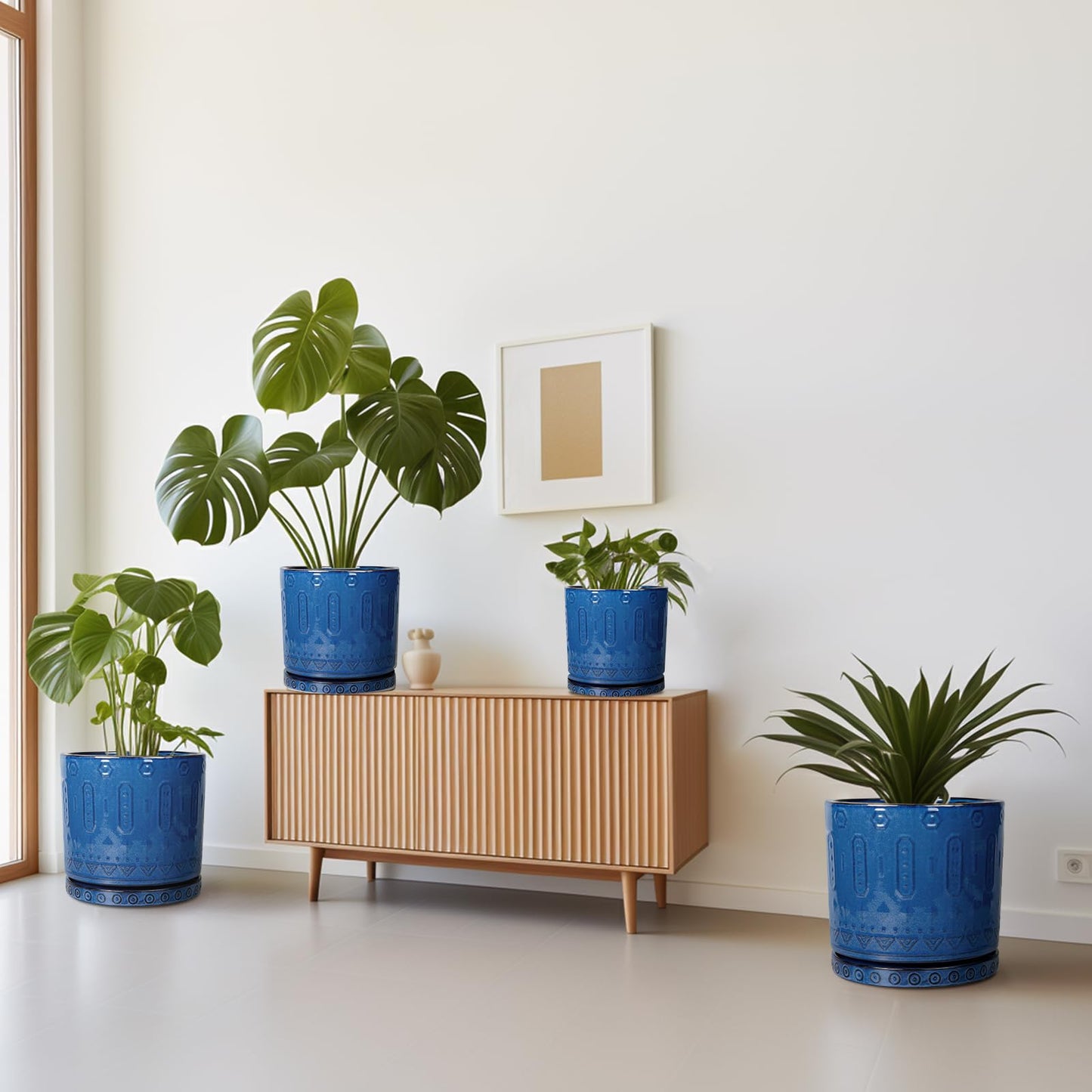 Eightpot 6 Inch Plant Pot - Ceramic Planter for Outdoor Plants Indoor Plant Pot with Drainage Holes and Saucer Succulent Pot Modern Round Flower Pot for House Room Decor Blue