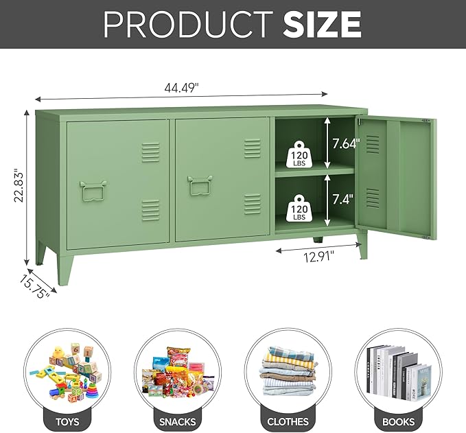 MIOCASA Metal Storage Cabinet, 3 Door TV Stand, Metal TV Cabinet