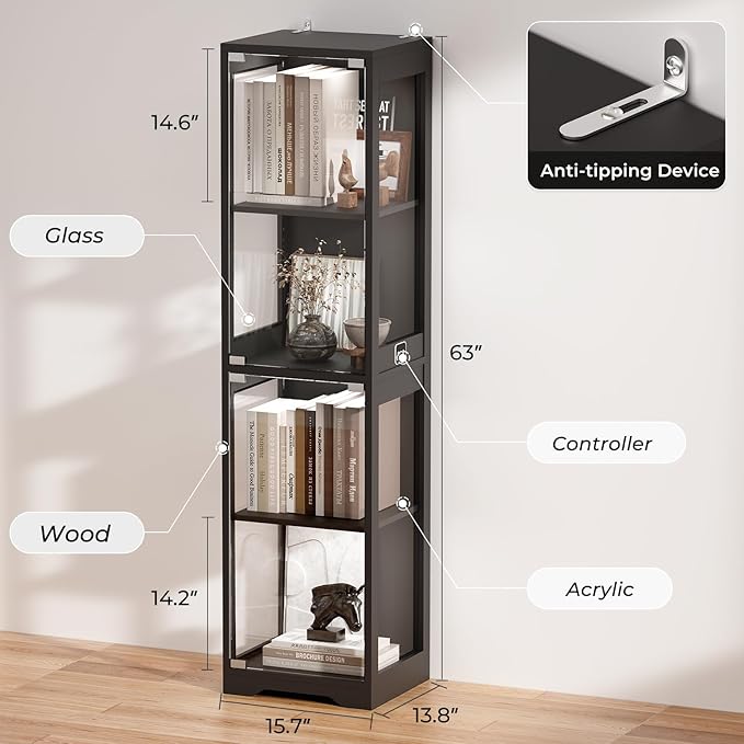 BROTTAR Glass Display Cabinet, 4-Tier Curio Cabinets