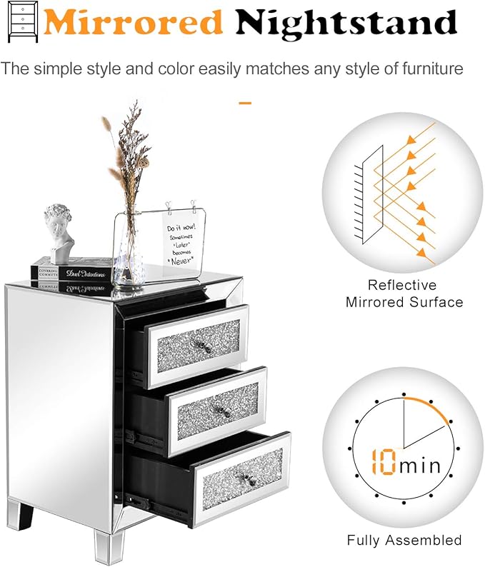 VINGLI Mirrored Nightstand
