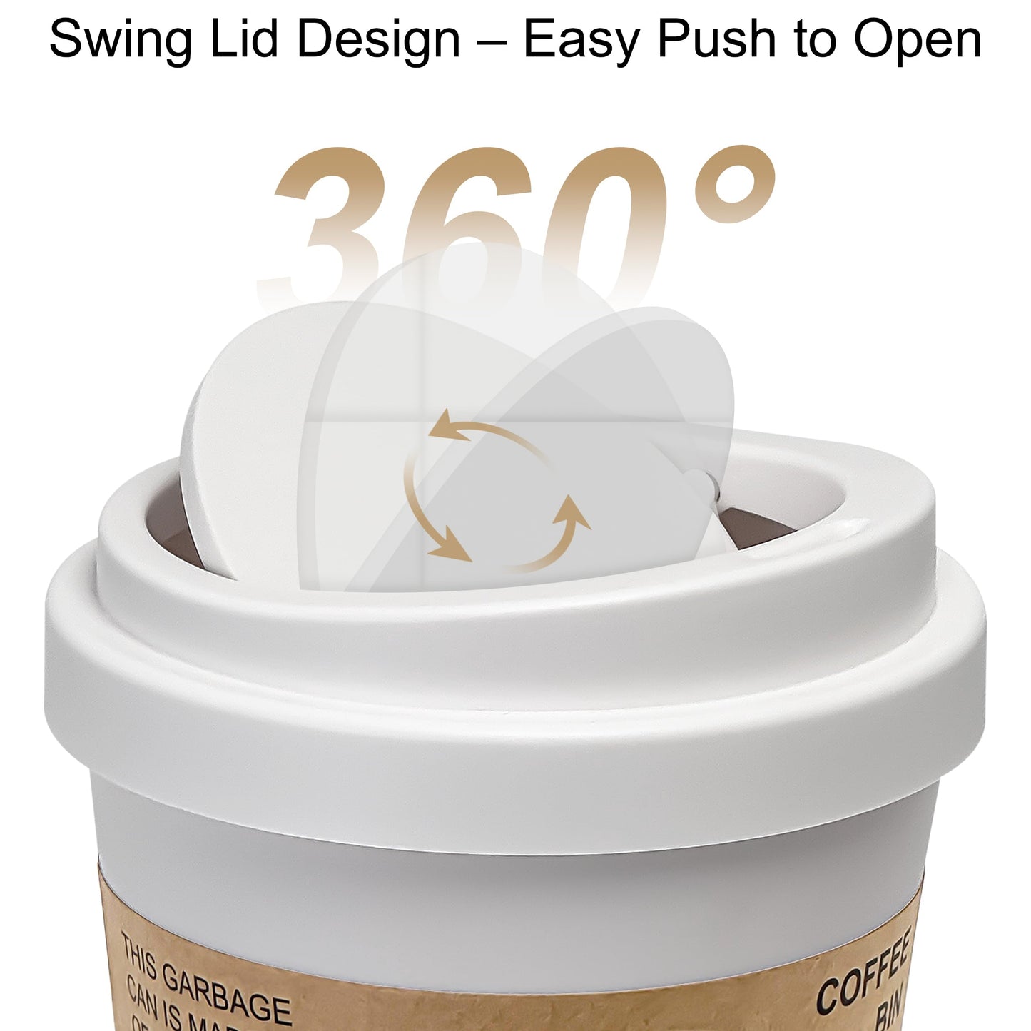 Soddeph Plastic Mini Trash Can with Swing-Top Lid, 0.9 Gallon Desktop Waste Bin for Coffee Table, Office, Small Countertop Wastebasket for Counter, Vanit (White, Small)