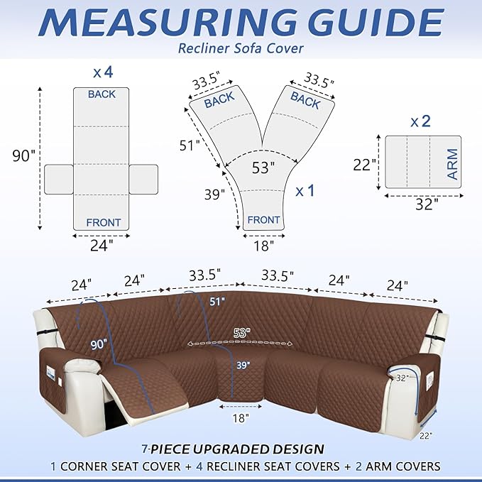 Arfntevss Recliner Sectional Couch Covers 1OO% Waterproof L Shape Sofa Cover