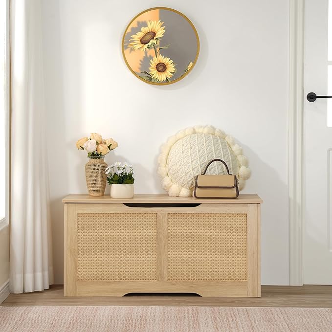 HOOBRO Storage Bench, 39.3" Toy Box, Rattan-Like Storage Chest, Sturdy Entryway