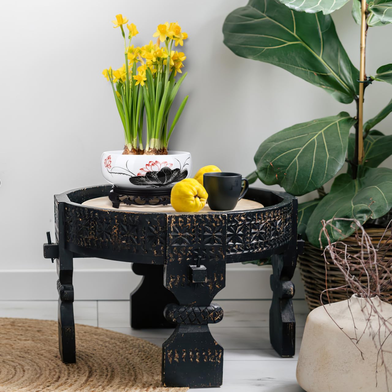 HANABASS Ceramic Lotus Bowl, Water Lily Bowl, Hydroponic Flower Planter Pot Round Ceramic Indoor Pot with Plastic Holder for Plants Modern Decorative Container for Home Office and Garden