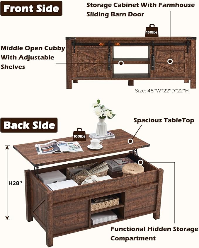 OKD 48" Farmhouse Lift Top Coffee Table