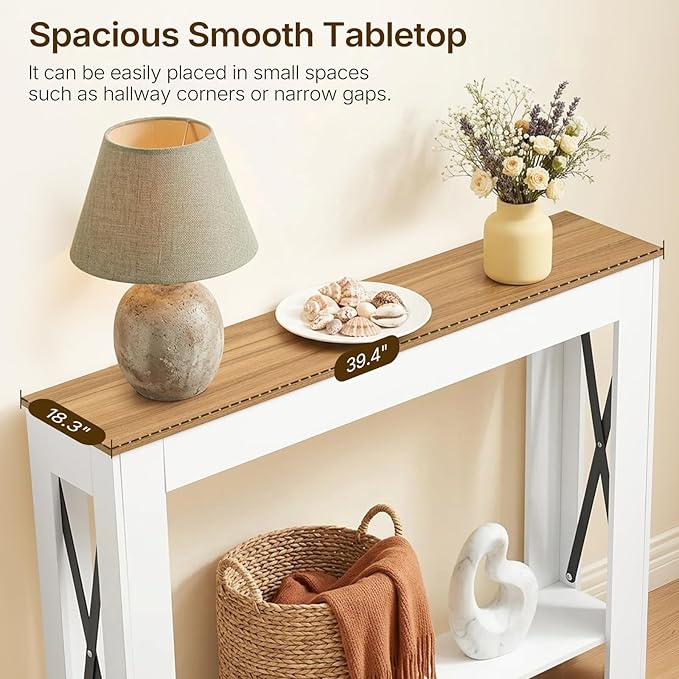 YATINEY Farmhouse Console Table, 39.4'' Small Narrow Entryway Table, Wood Couch