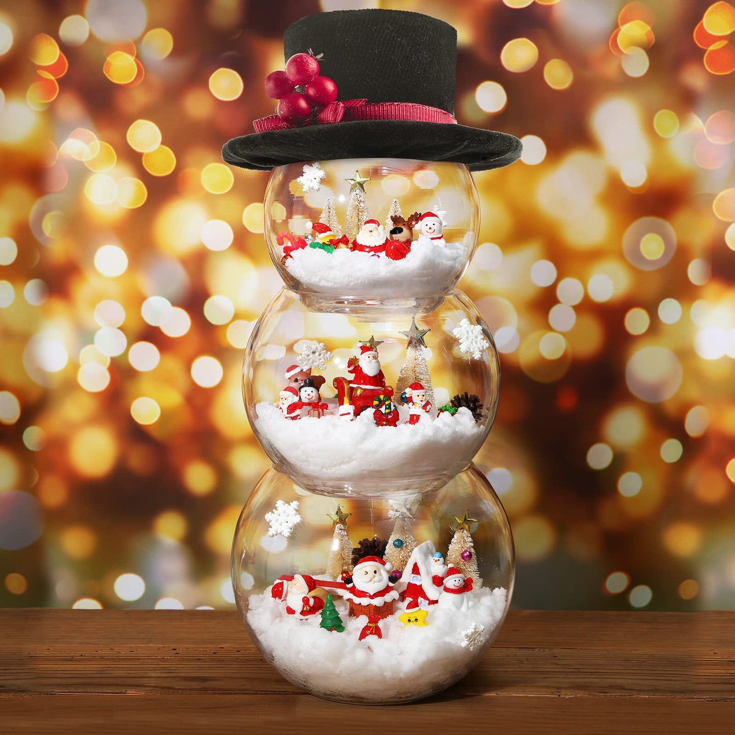 Roowest 96 Pcs Miniature Ornaments for Snow Globe Kit DIY Christmas Village Decoration Christmas Figurines Mini Ornaments with Snowman Reindeer Santa Claus Snowflake(Beige)
