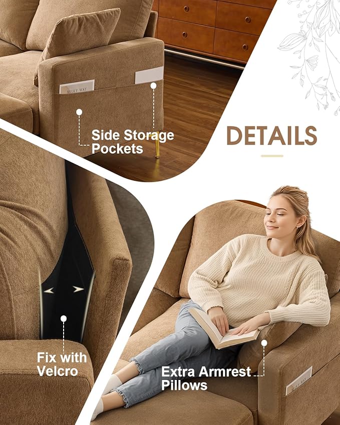 Karl home 99.6" Sectional Sofa, U-Shaped Chenille Upholstered Couch