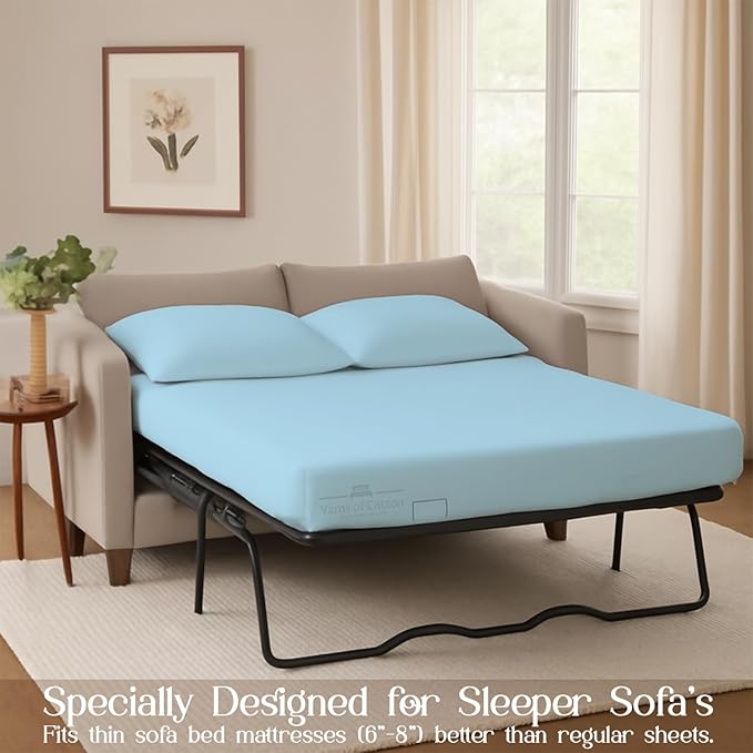 Sleeper Sofa Bed Sheet, 100% Cotton 400 Thread Count, 4 Piece Set, Deep Pocket