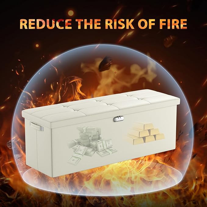 DocSafe Storage Ottoman Bench, Fireproof＆Waterproof Folding Bench