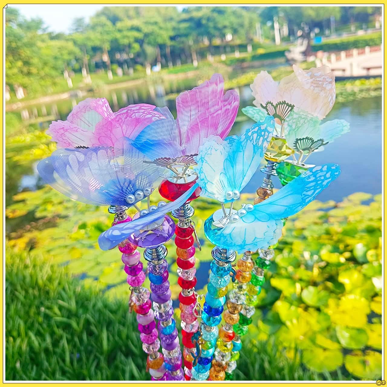 200Pcs DIY Butterfly Garden Stakes Kit - Fairy Wand Garden Stake Beads Kits, Fairy Garden Accessories Kit for Outdoor, Beadable Items (Butterfly)