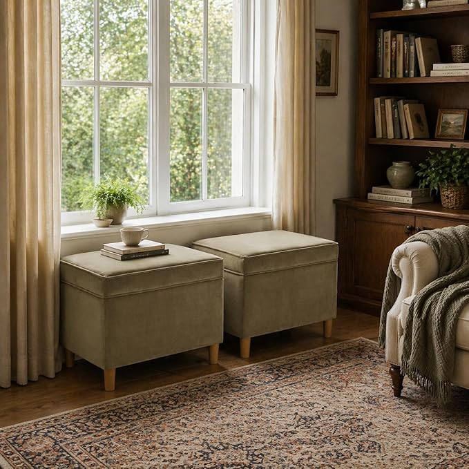 HomePop - Dinah 24" Storage Ottoman- Light Sage Green Velvet