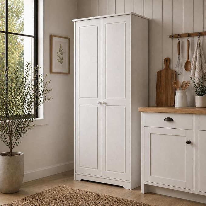 From the Tree Furniture Solid Pine Pantry Cabinet — 72" Tall White Kitchen