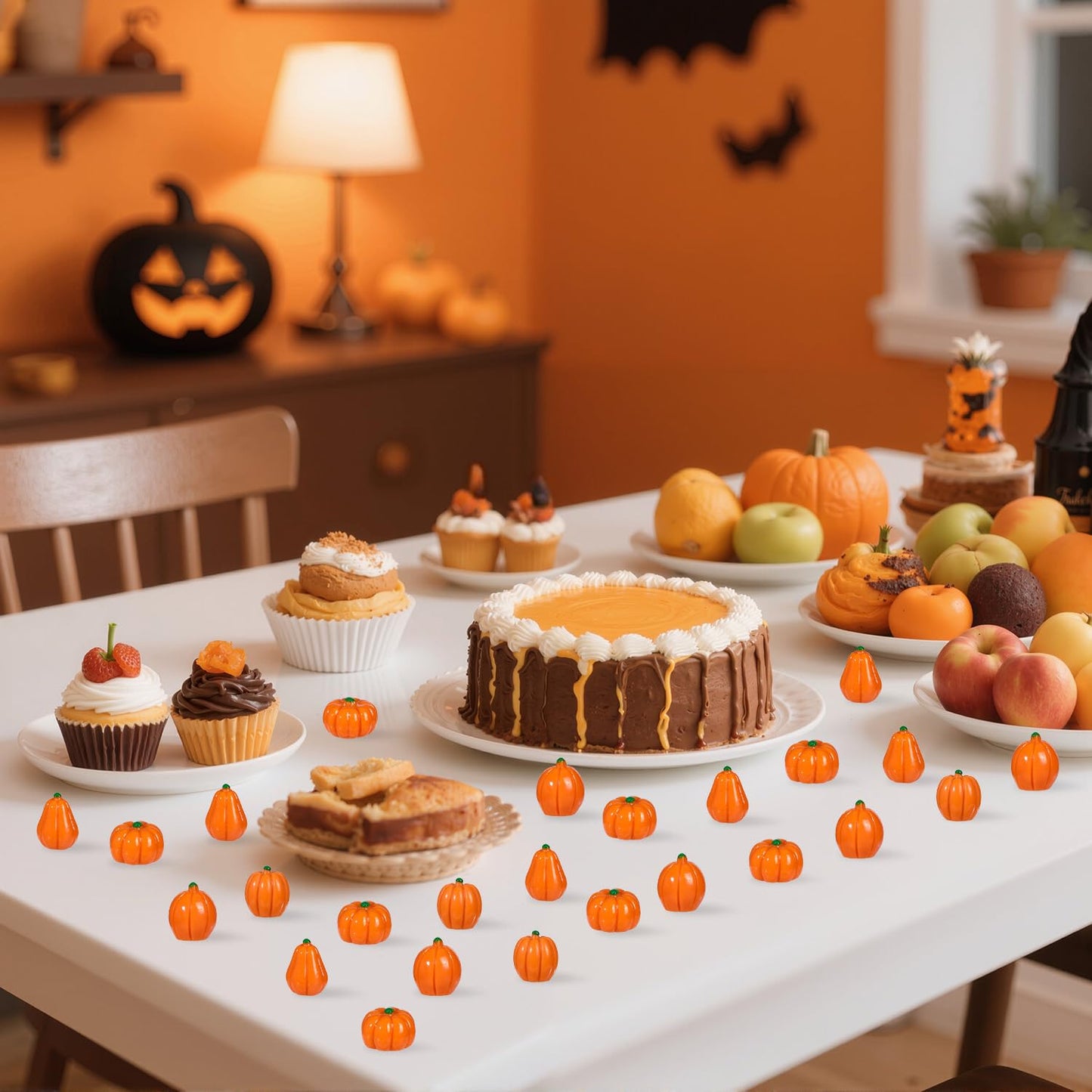 Liobelon 60 Pieces Mini Artificial Pumpkins 5 Different Shape Fall Harvest Simulation Pumpkins Decor DIY Crafts Fake Resin Pumpkin Thanksgiving Decorations Fall Vase Bowl Filler