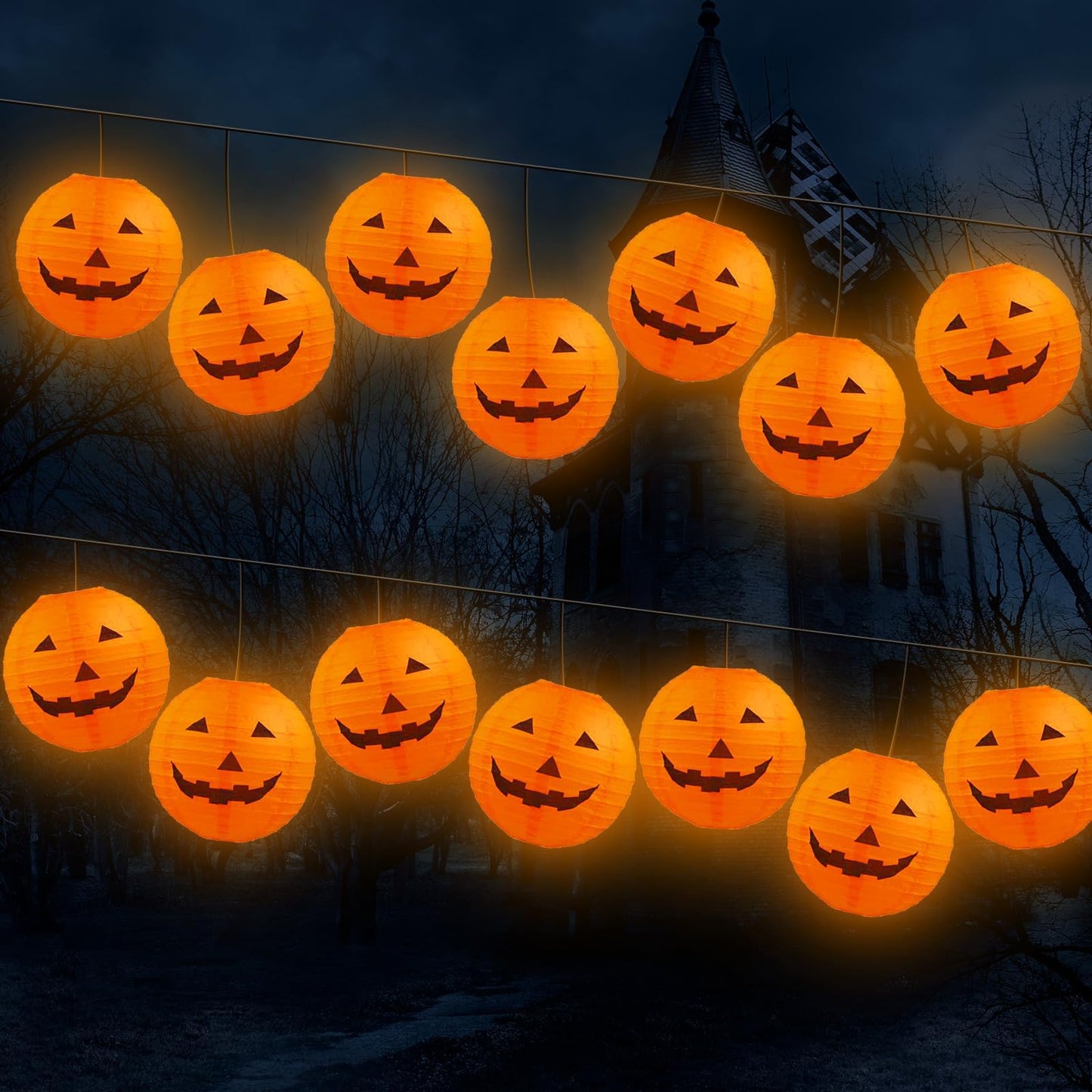 Gejoy 12pc Halloween Jack O Lantern 8inch Halloween Decorations Plastic Pumpkins Pumpkin Hanging Paper Lantern Halloween Indoor Outdoor Party Decoration Supplies