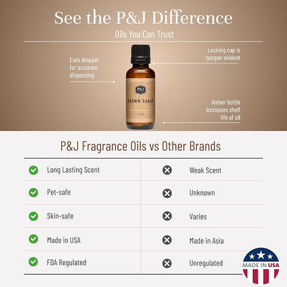 P&J Fragrance Oil | Brown Sugar Oil 30ml - Candle Scents for Candle Making, Freshie, Soap Making Supplies, Diffuser Oil Scents