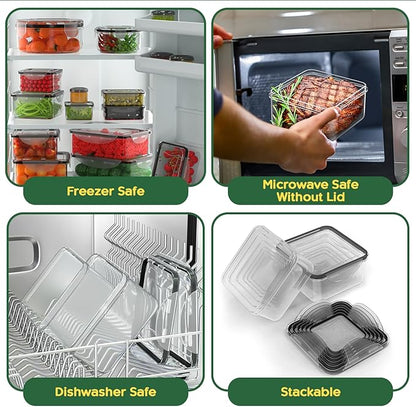 RockBerry 33 Containers with Large Food Storage Containers with Lids Airtight- Stackable Kitchen Bowls Set, Small Box-BPA Free Leak proof Plastic Boxes-Microwave safe