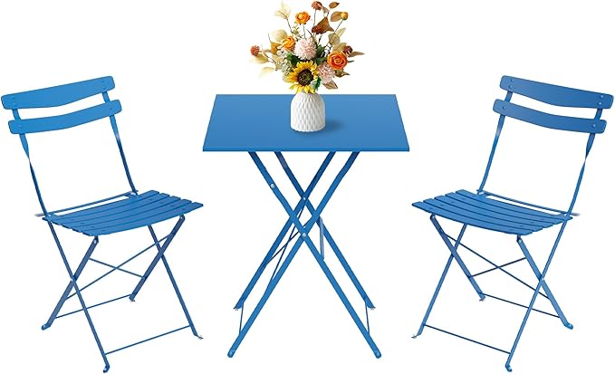 GarveeLife 3 Piece Patio Bistro Set, Folding Patio Bistro Table and Chairs Set