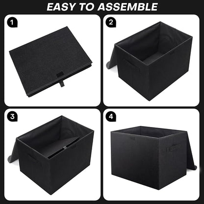 Bagnizer Large 42 Quarts Fabric Storage Bins with Lids [2-Pack] Linen Collapsible Foldable Storage Cubes, Closet Organizer Containers boxes with Handles for Home Office (16.7 x 12 x 12, Black)
