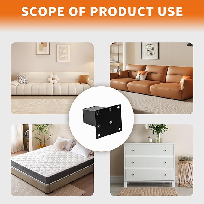 4Pcs 4Inch Metal Furniture Legs, Square Metal Cabinet Support Foot