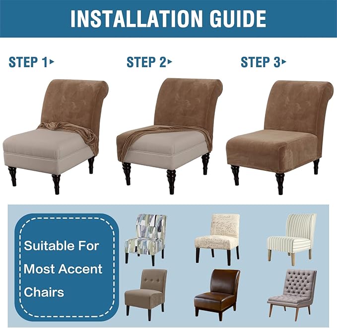 H.VERSAILTEX Armless Accent Chair Covers Thick Velvet Armless Chair Slipcovers