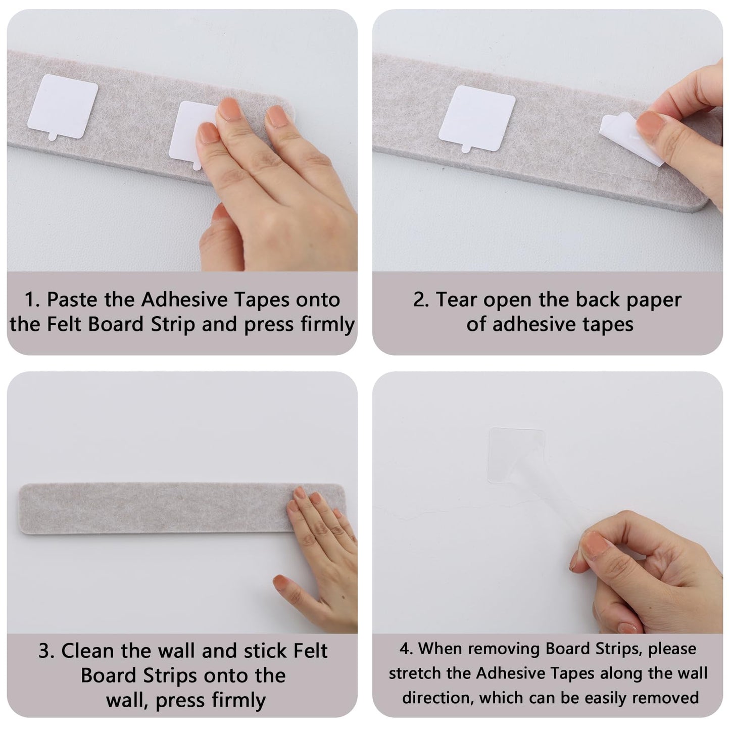 Vuzvuv 8 pcs Bulletin Board Bar Strips No Adhesive Backing with Glue Points ，Self Adhesive Cork Board for Wall，Felt Pin Board for School，Office Decor(Black White Grey)