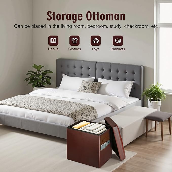 Ottoman with Storage, Folding Foot Rest Stool with Thicker Foam Padded Seat.