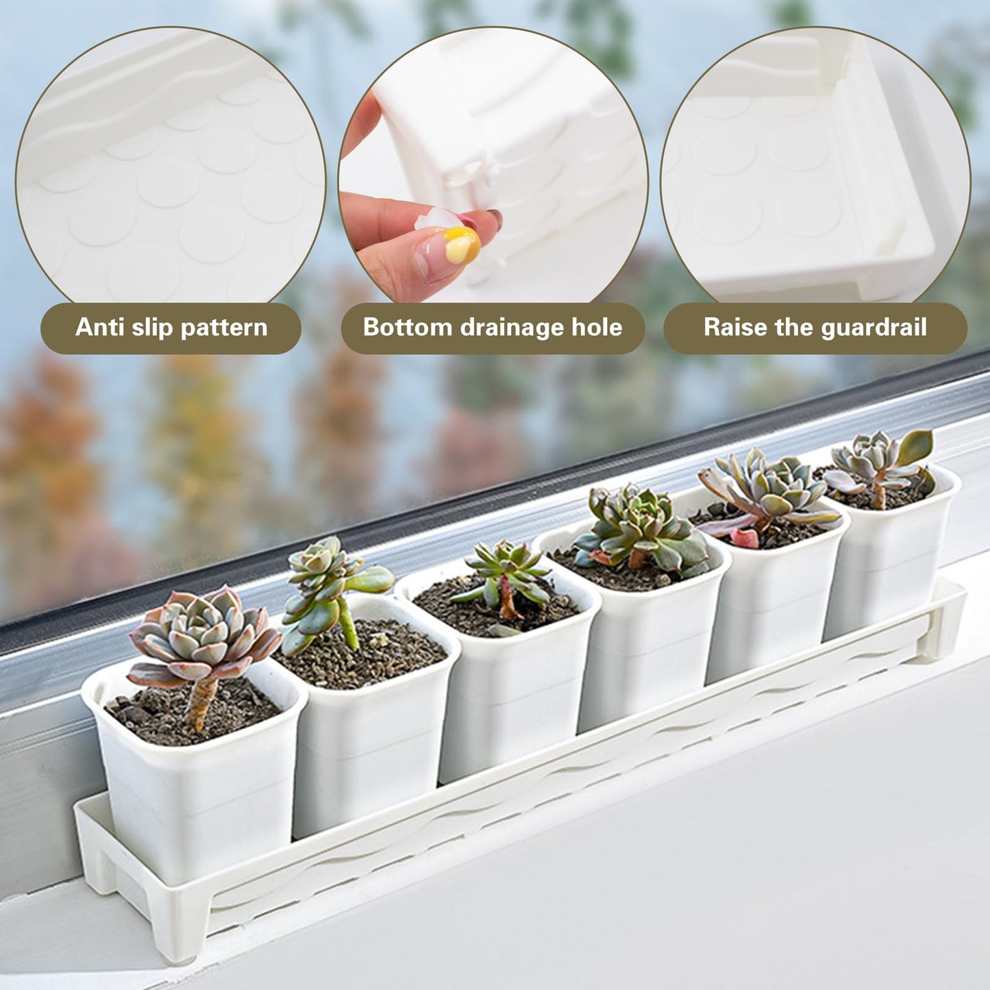 JoyHuaTrade 5 PCS Plastic Plant Tray Saucer, Rectangular Windowsill Plant Drainage Stand for Indoors Outdoor, White Water Drip Tray for Succulent Pot Planter, 16 x 4.5 x 1.6 Inch