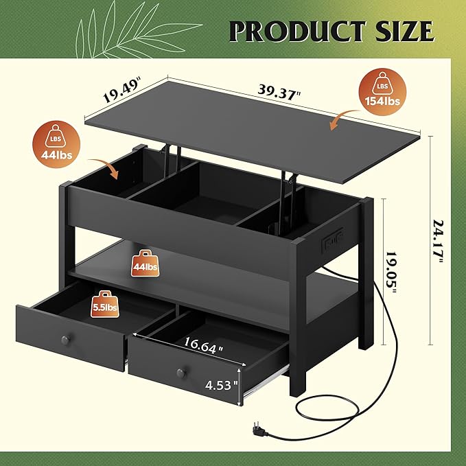 WLIVE Coffee Table, Lift Top Coffee Table