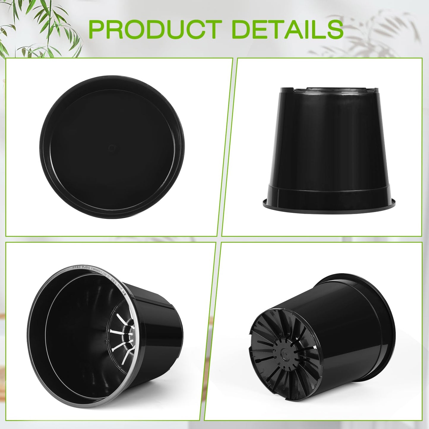 FUIJOL 2 Gallon Plastic Pots with Drip Trays, Sturdy Gallon Plant Pots with Drainage Holes, Large Plastic Planter for Flowers, Ideal for Indoor and Outdoor Use (2Gallon-10PACK)