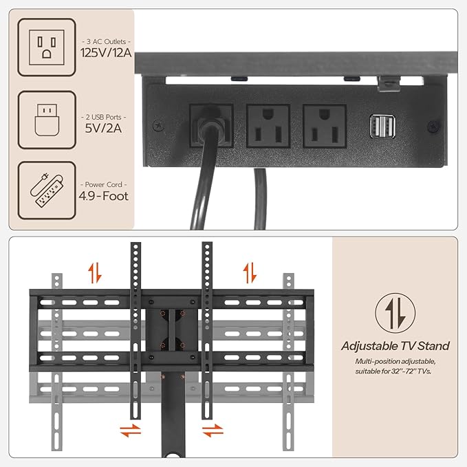 HOOBRO TV Stand with Mount and Power Outlet, LED Entertainment Center with