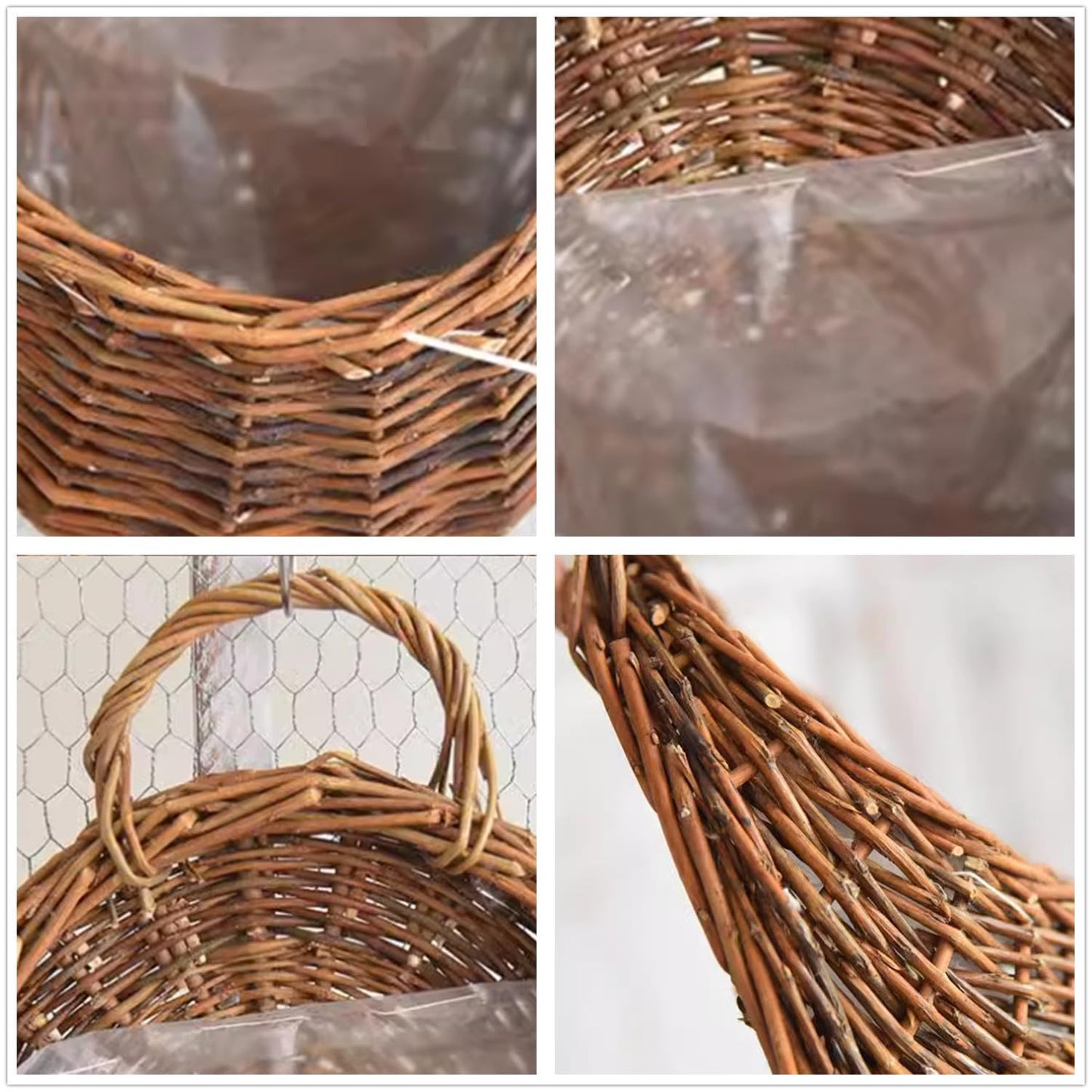QRZLP Wall Hanging Flower Basket, Handmade Wicker Hanging Basket for Plant Wall Mount Rattan Chlorophytum Comosum Hanging Basket for Front Door, Home, Garden. (S)