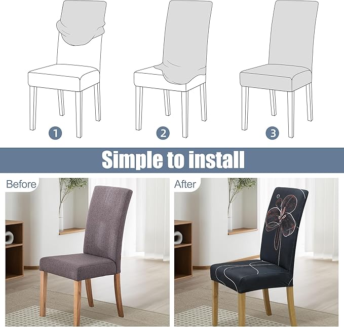 BIETYONE Stretch Dining Chair Covers Set of 6, Soft Removable Washable Kitchen