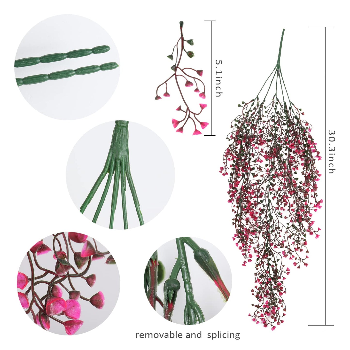 RECUTMS Hanging Fake Vine Plants 4 Pcs Artificial Large Garland Faux Flower Ferns Plant Baby Breath Ivy Room Wall Decor Home Office Garden Wedding Party Indoor Outdoor Decor (Pink)