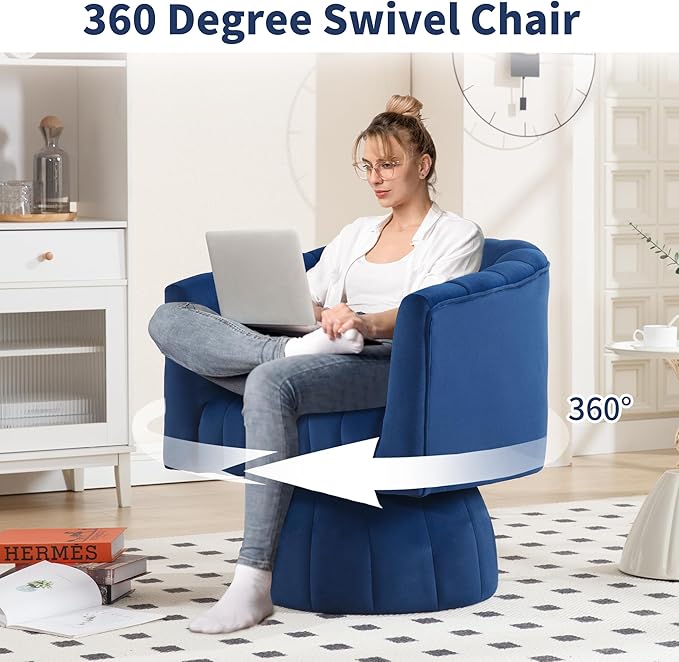 Swivel Accent Barrel Chair Set of 2- Cute Comfy Small Round Arm Chair Velvet