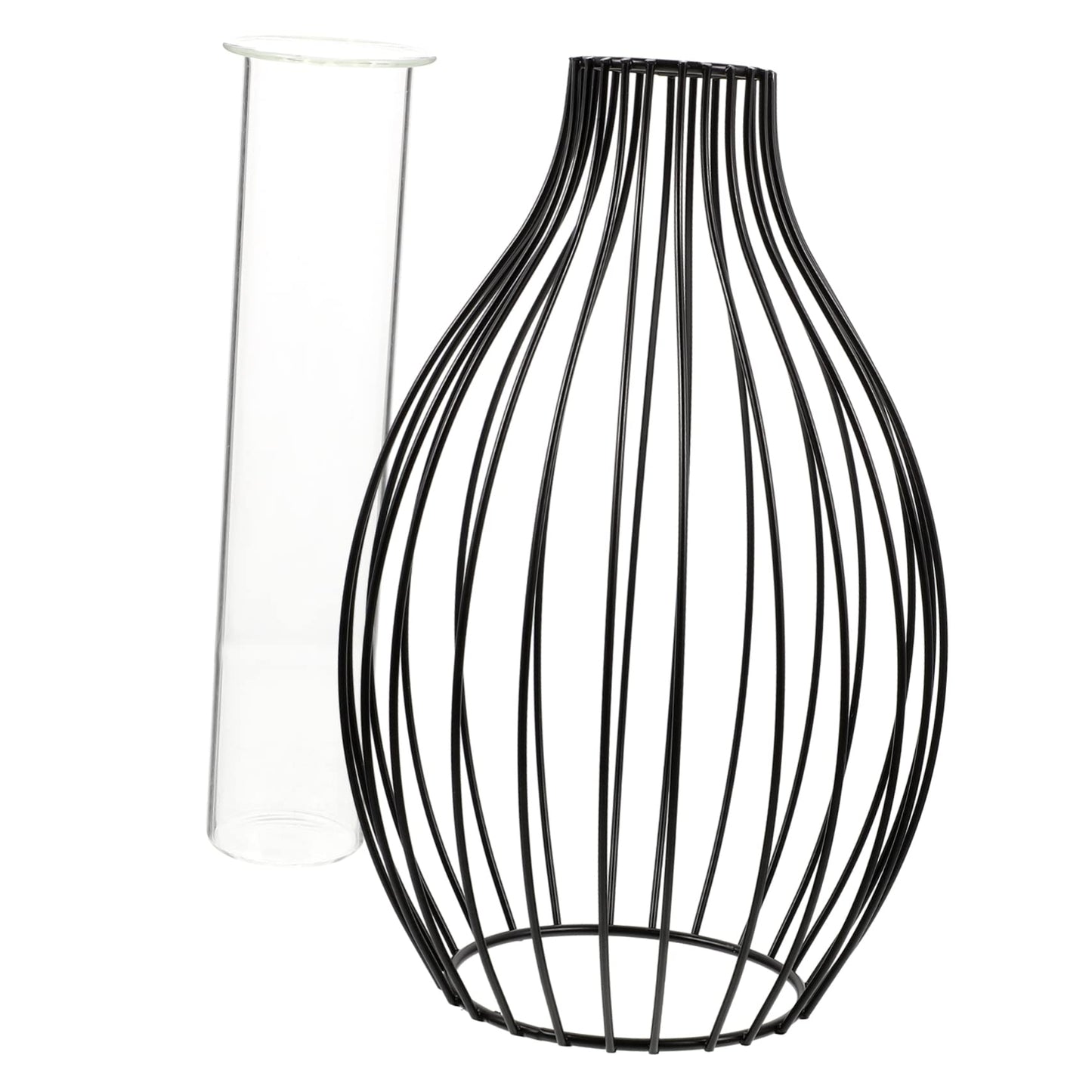 Cabilock Delicate Hydroponic Vase with Hollow Iron Frame Glass Terrarium for Plants European Style Stand Flower Vase for Home Decor Centerpiece for Holidays and Special Events