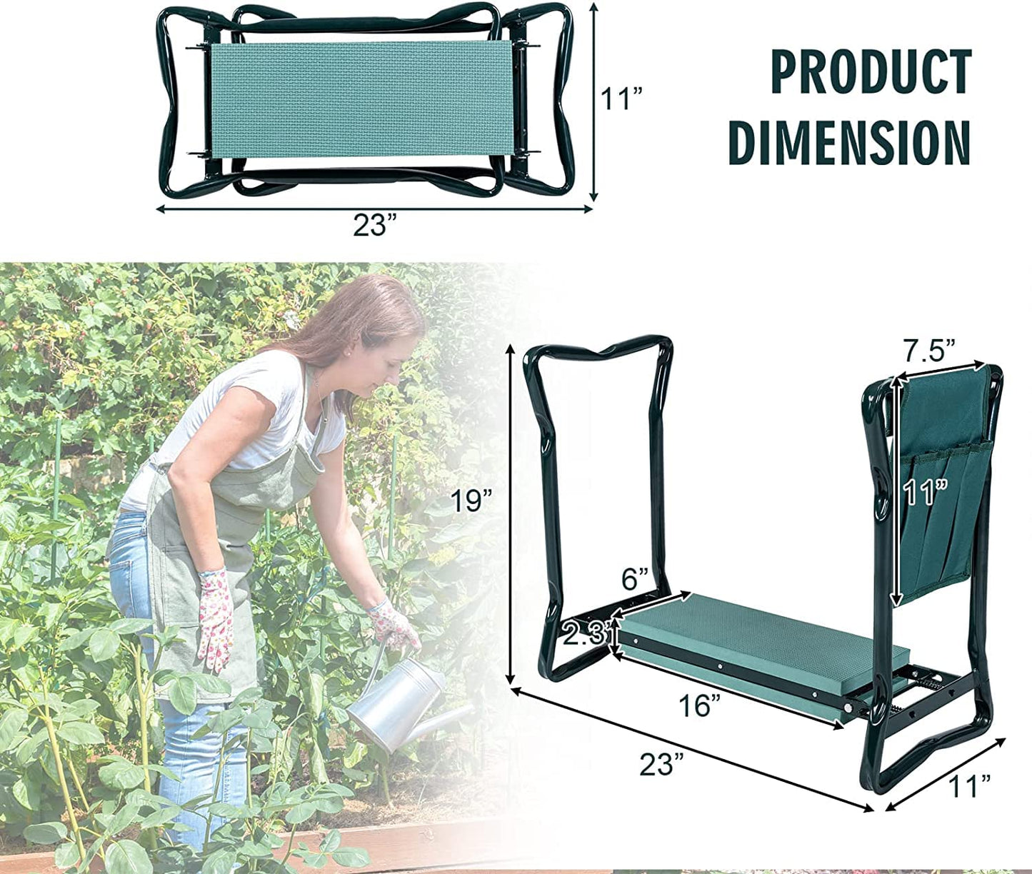 OFFICEJOY 2-in-1 Garden Kneeler & Seat, Folding Seat w/EVA Foam Kneeling Pad & Removable Tools Pouch, Sturdy Steel Frame, No Assembly, Portable Heavy Duty Garden Stool for Women & Men