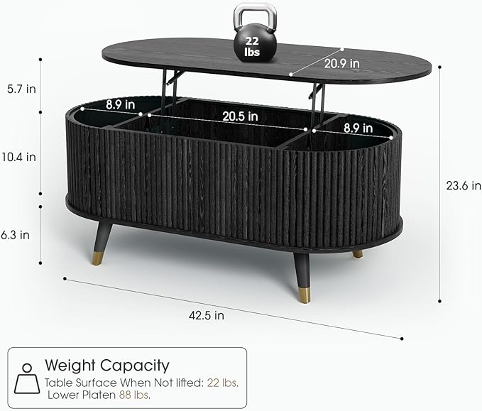 JOINICE 42.5" Oval Lift Top Coffee Table