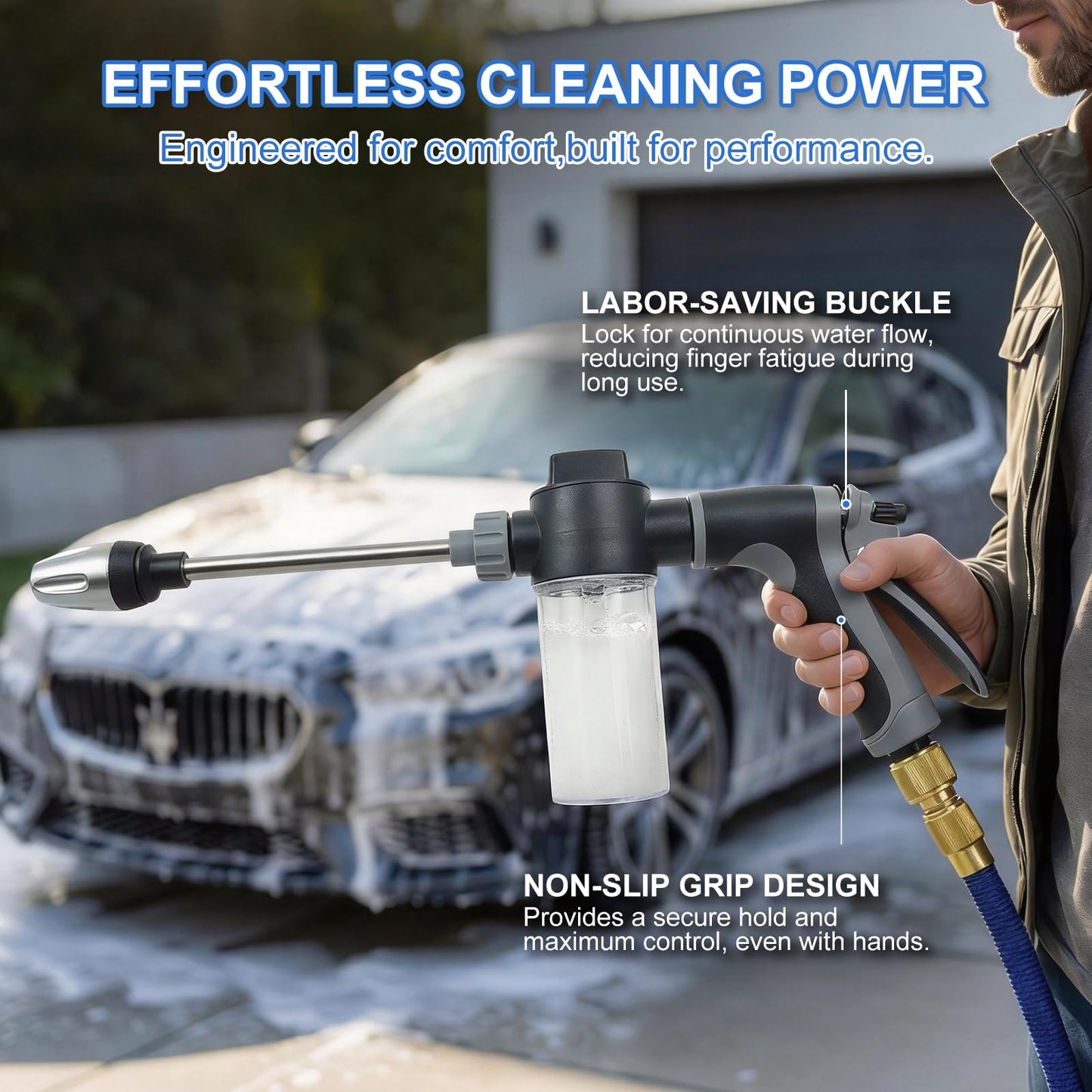 Aquoxis Pressure Washer Gun, High Pressure Jet Hose Nozzle, 3 Spray Modes Handheld Pressure Washer Nozzle for 3/4" Garden Hose, Watering Sprayer for Cleaning Yard Patio Car Pets, Easy to Install (A)