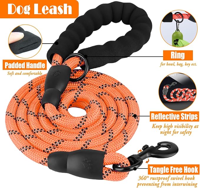 LOBEVE No Pull Dog Harness, Collar & Leash Set | Includes Dog Seat Belt, Collapsible Bowls & Poop Bag Dispenser. Ideal for Training, Walking, Hiking. Fits Small to Large Dogs(Orange-XL)