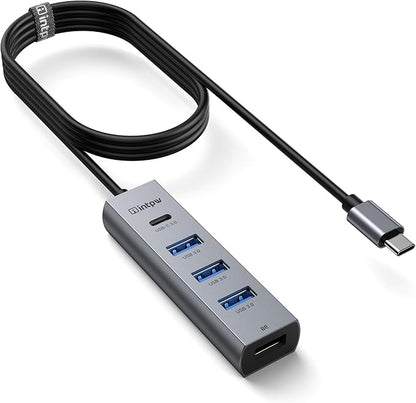 intpw USB C to USB A Hub Long Cable 4 Ports Type C Hub USB 3.0 5Gbps Aluminum Adapter Multiport USB C Hub for Laptop, Mac, iPad, PC (3.94FT(5in1,BC))