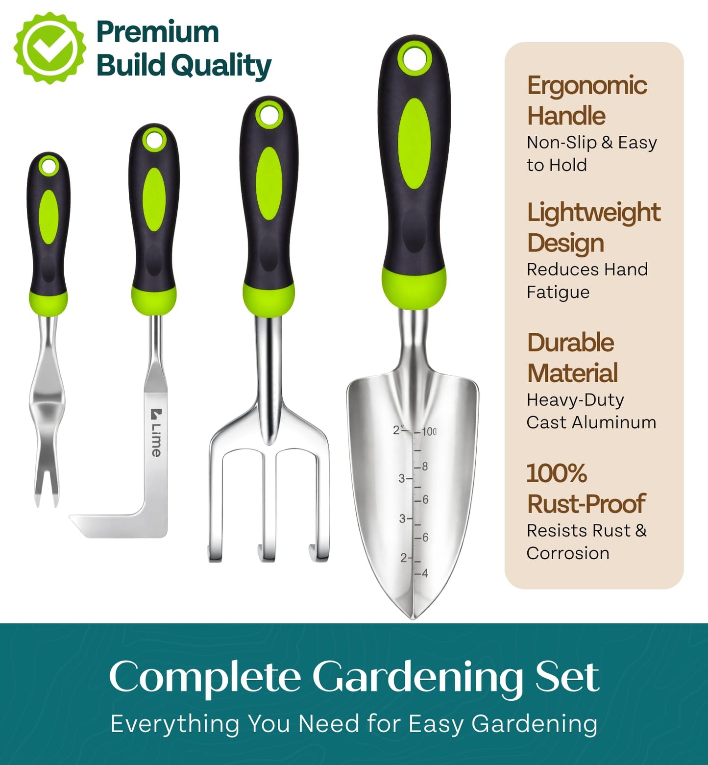Heavy Duty Gardening Tools - Gardening Gifts for Women, Men, Mom, Dad - Durable, Ergonomic Garden Tools Set (Green with Potting Mat)