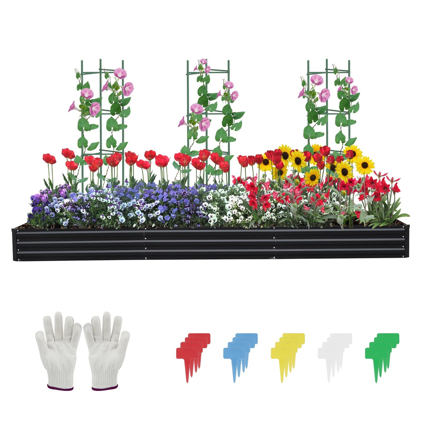 SONFILY 12×4×1ft Galvanized Metal Raised Garden Bed, Metal Planter Kit Box Outdoor for Deep-Rooted Vegetables, Flowers, Green and Herbs