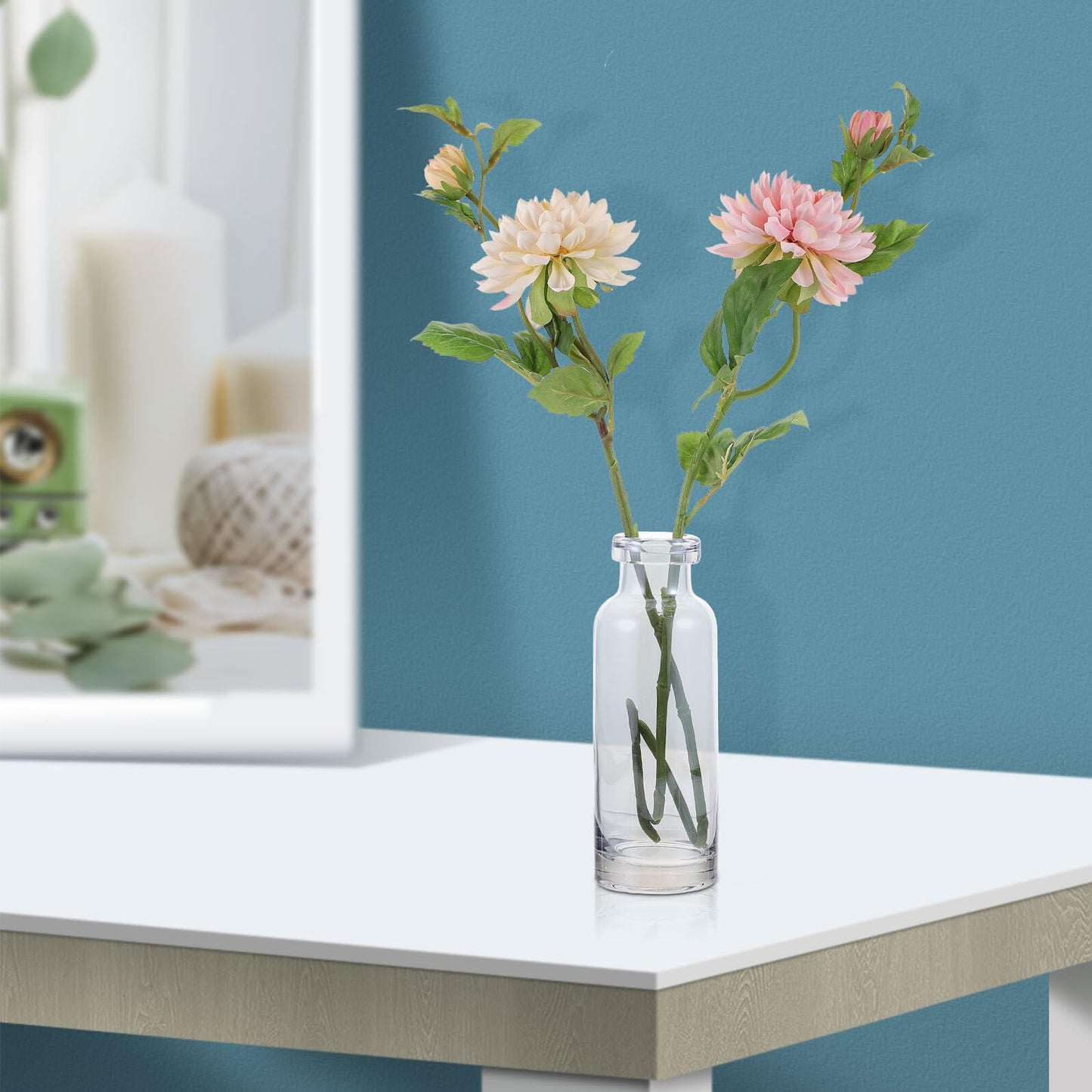 KALLORY Hydroponic Glass Desktop Vase for Plants Smooth Glass Planter Suitable for Office Home Table Decoration Modern Minimalist Terrarium in Ocean Blue