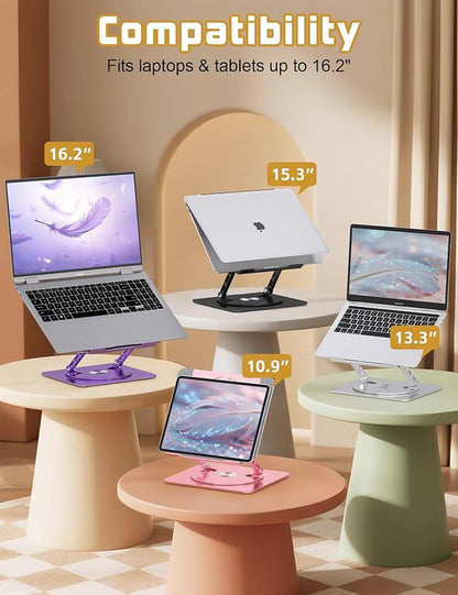 Axbima Adjustable Laptop Stand for Desk-360° Rotating Base Aluminum Laptop Riser,Ergonomic Computer Stand for Office Home MacBook Pro/Air Dell HP up to 16'',Black