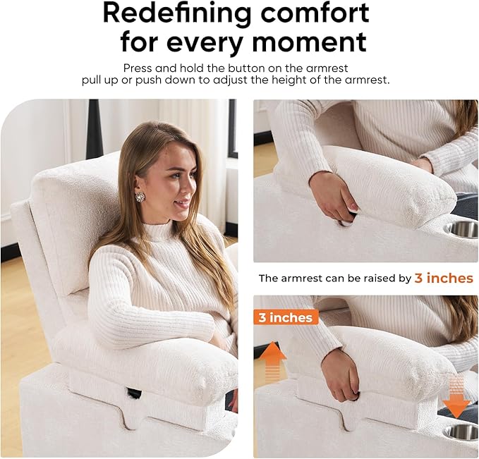 Swivel Rocker Recliner with Adjustable Armrests, Rocking Nursery Chair with