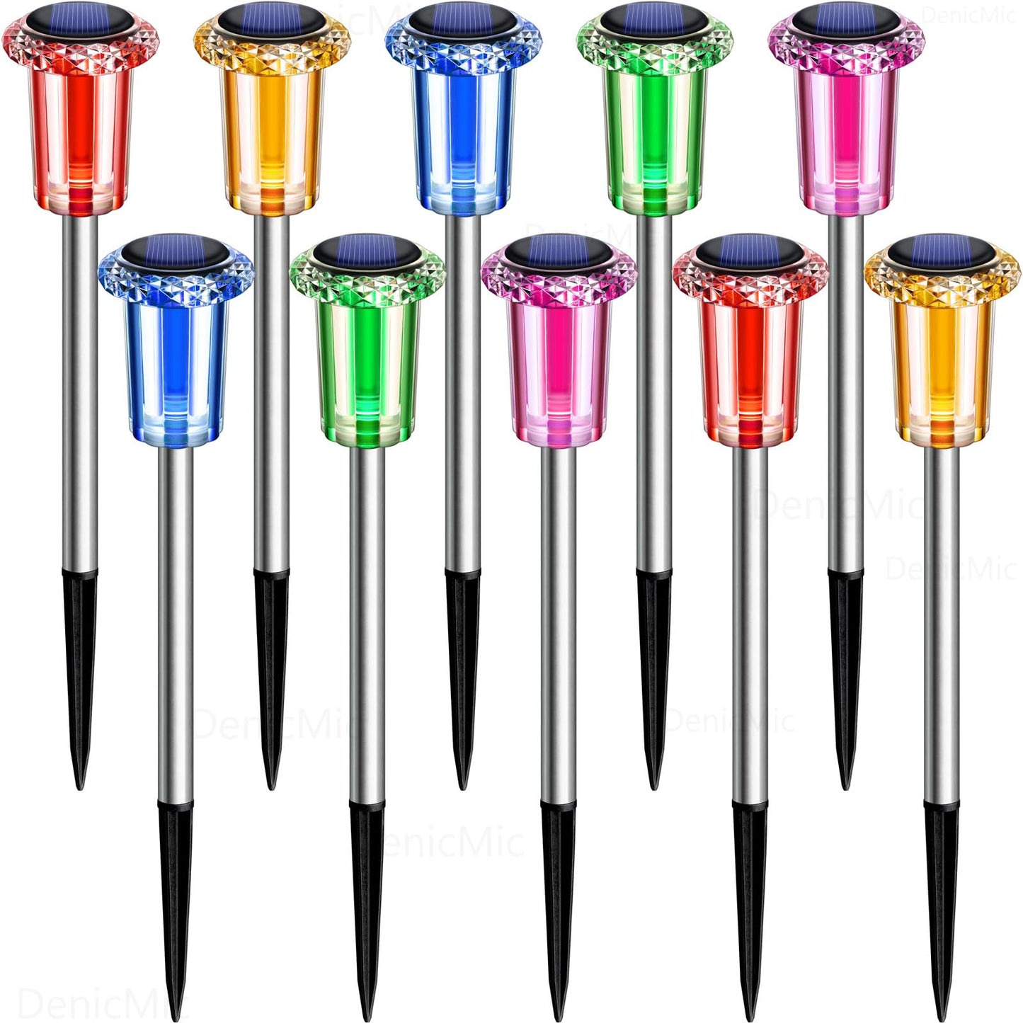DenicMic Solar Lights Outdoor 10 Pack Waterproof Color LED Outside Lights for Yard Pathway Garden