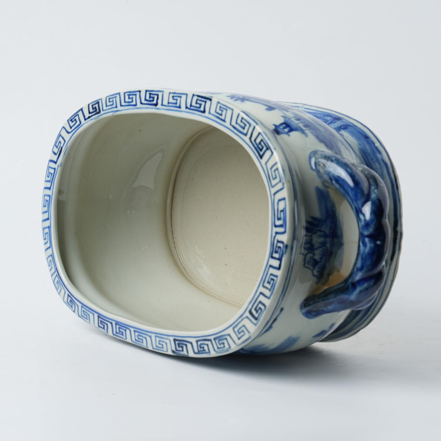 XIGGJYL JINDEZHEN Vintage Blue and White Flower & Birds Porcelain Footbath Planter Chinoiserie Scenery Motif Ceramic Flower Pot (Blue2)